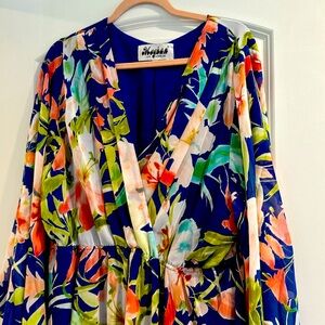 Meghan LA Sunset Midi Dress Blue Floral XXL
